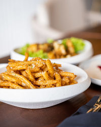 Close-up of food in plate on table