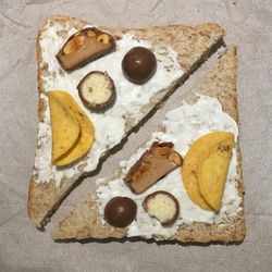 High angle view of breakfast on table