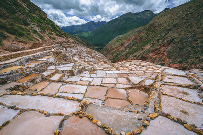 High angle view of mountains against sky
