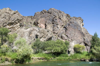 Scenic view of rocks against clear sky