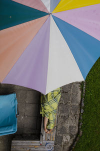 High angle view of multi colored umbrella