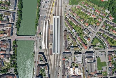 High angle view of buildings in city