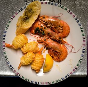 High angle view of food served in plate