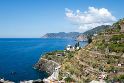 Scenic view of sea against blue sky