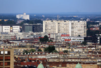 Aerial view of zagreb, east part panorama in bright sunny day, zagreb, croatia