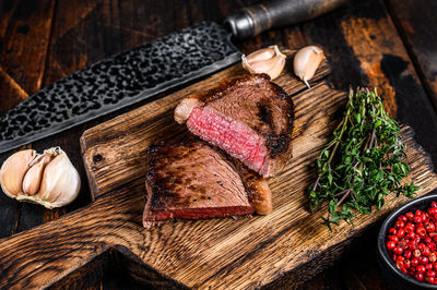 High angle view of food on cutting board