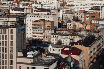 High angle view of buildings in city