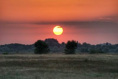 Scenic view of field against sky during sunset