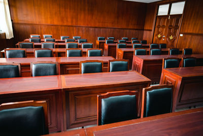 Empty chairs and tables in room