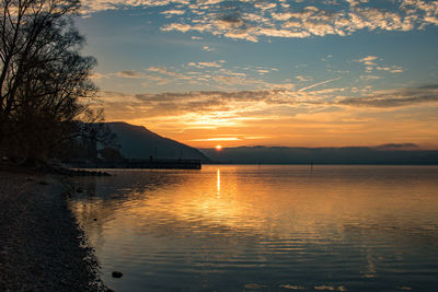 Scenic view of lake against sky during sunset