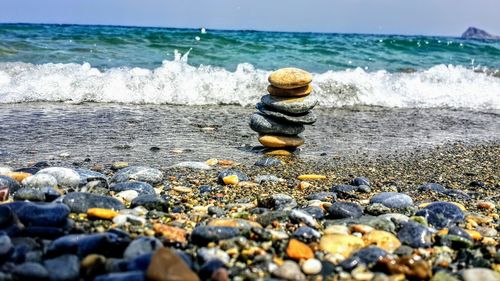 Surface level of stones on beach