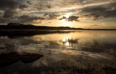 Scenic view of lake against sky during sunset