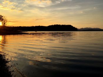 Scenic view of lake against sky during sunset