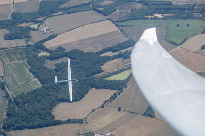 Airplane flying over landscape