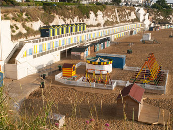 High angle view of buildings on beach