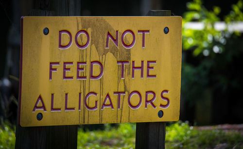 Close-up of information sign