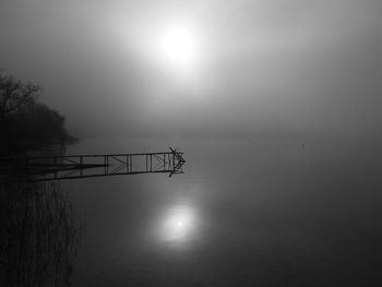 Scenic view of lake against bright sun