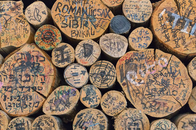 Full frame shot of carvings on wood
