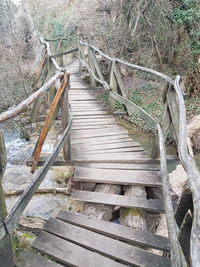 Wooden footbridge in forest