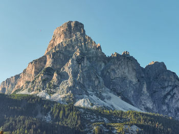 Rock formations of sassongher mountain, dolomites ,italy, against clear sky