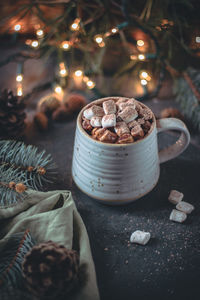 Close-up of christmas decoration on table