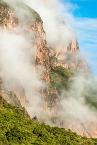 Scenic view of waterfall against sky