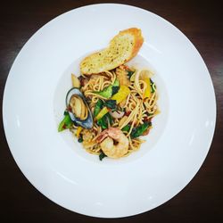 High angle view of food served in plate