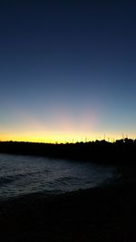 Scenic view of sea against clear sky at sunset