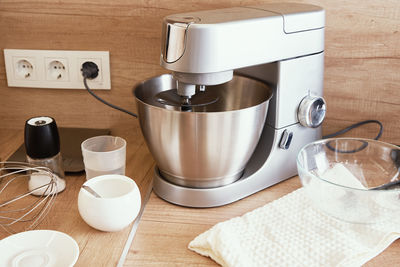 Food processor in kitchen interior, modern appliance for cooking