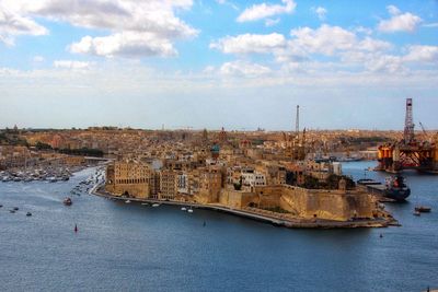 Port of valletta in republic of malta facing the grand harbour.  