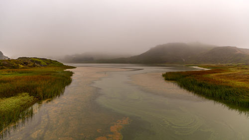 Scenic view of lake against sky