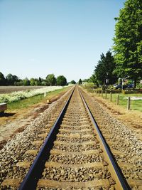 Railroad track against clear sky