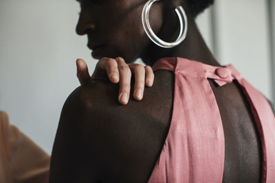 Close-up of woman hand with black hair