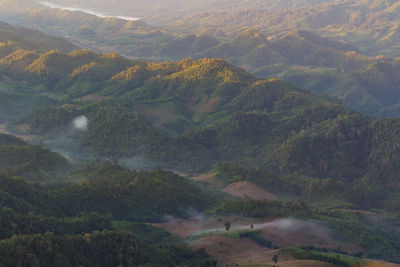 High angle view of land and mountains