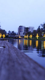 View of illuminated street lights in water