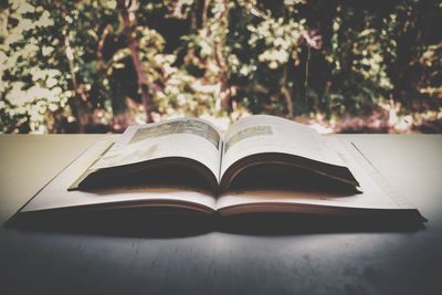 Close-up of open book on table