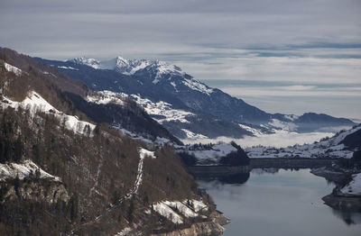 Scenic view of snowcapped mountains against sky