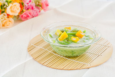 High angle view of potted plant on table