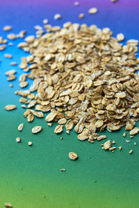 Close-up of oats against multi colored background