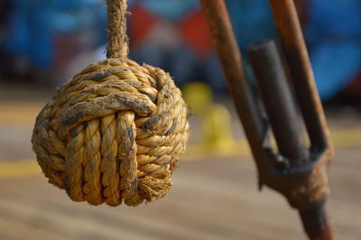 Close-up of rope tied outdoors