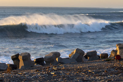 Wave of pacific ocean crashing on the beach of hualien county, taiwan.