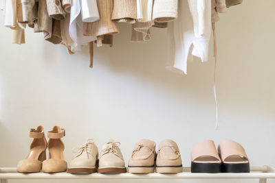 Close-up of clothes hanging on rack