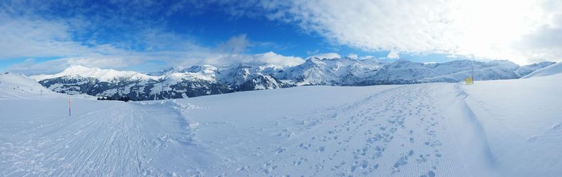 Scenic view of snowcapped mountains