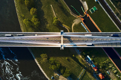 Large bridge over river with cars traffic