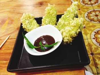 Close-up of food served in plate