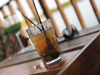 Close-up of drink in glass on table