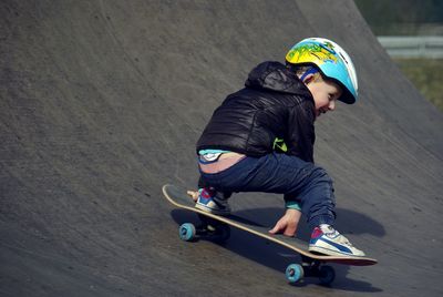 High angle view of child on road