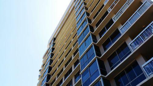 Low angle view of modern building against sky