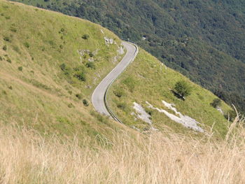 High angle view of winding road on land