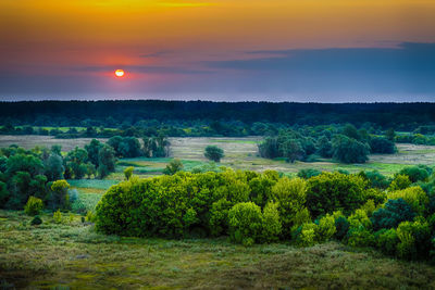 Scenic view of field against sky during sunset